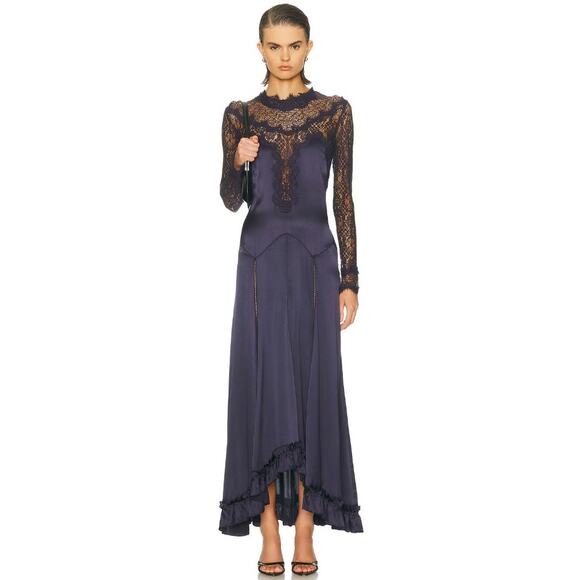 NWT Isabel Marant Satin Lace Dolores Dress Black Midnight FR 36 / US 4 - Picture 1 of 11